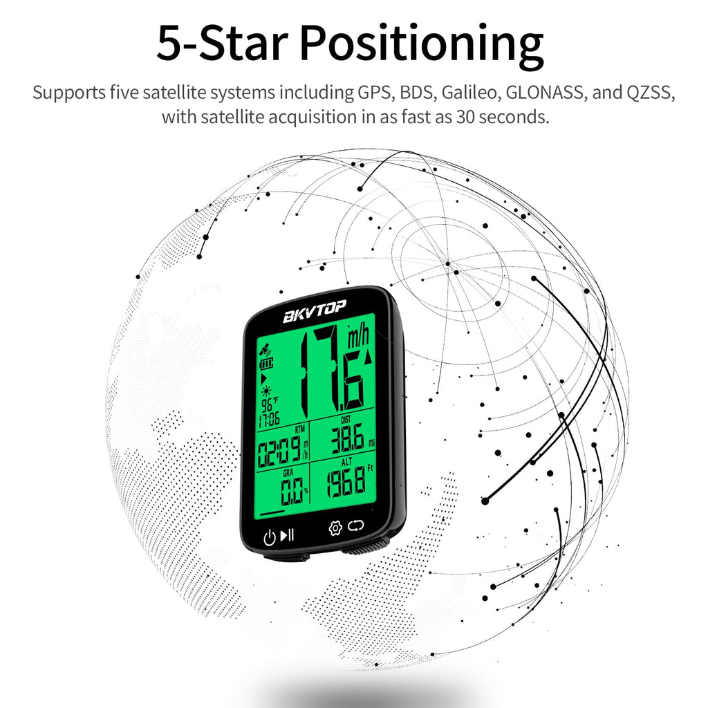 BKVTOP Wireless GPS Bike Computer with 2.4" IPX7 Display