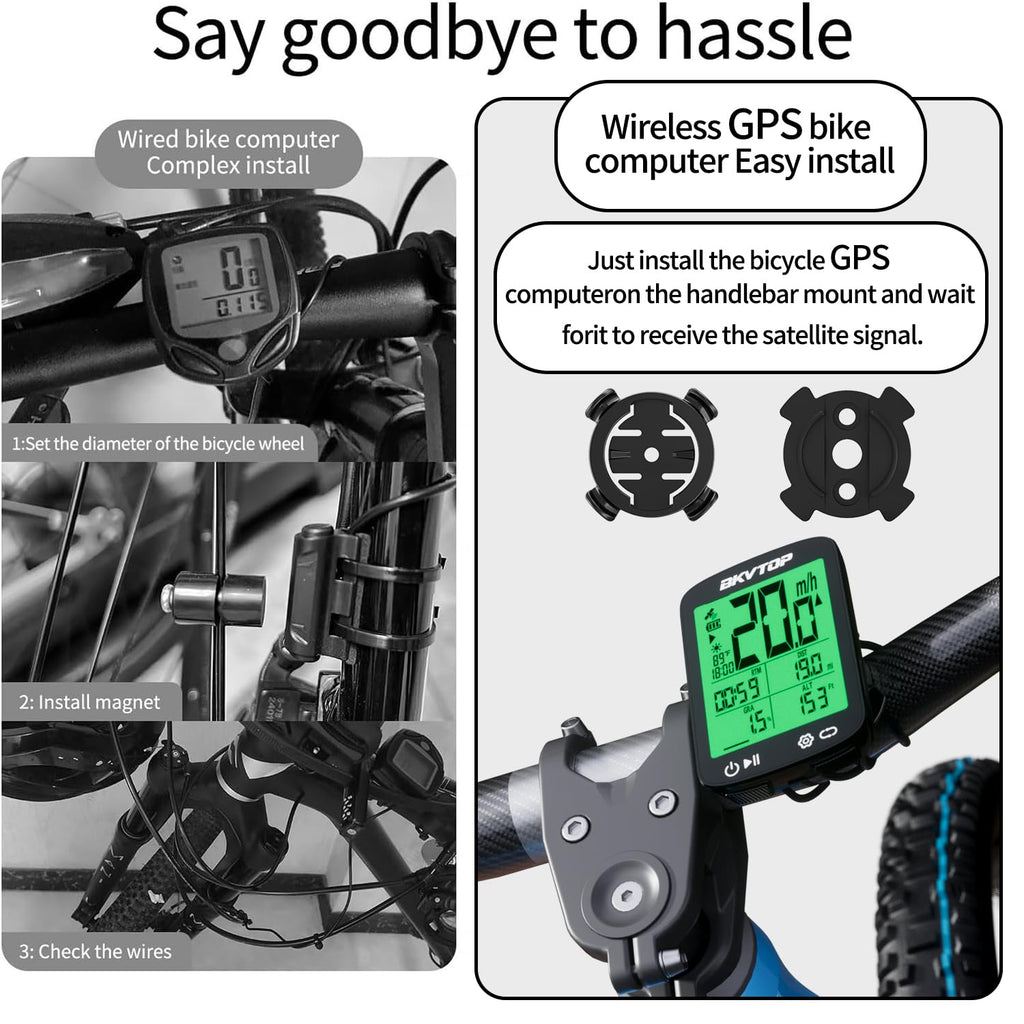 BKVTOP Wireless GPS Bike Computer with 2.4" IPX7 Display