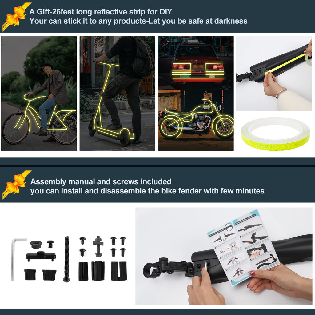 Adjustable Front & Rear Bike Fender Set with Reflective Tape