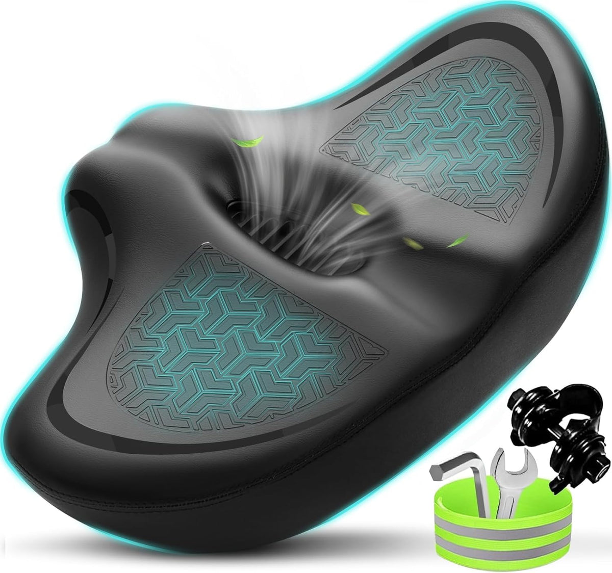 Extra Wide Noseless Padded Bike Seat for Exercise & E-Bikes