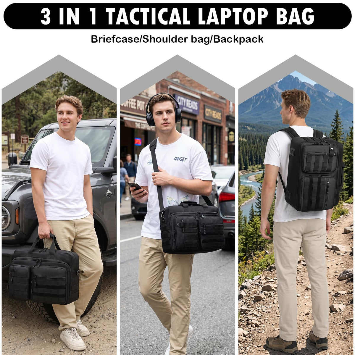 Tactical Laptop Bag for Men, 17.3 In Military Messenger Briefcase Backpack