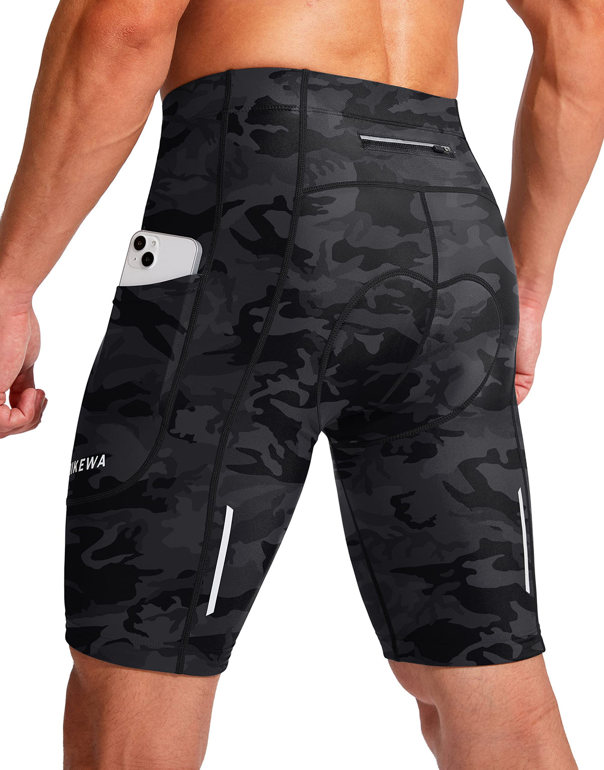 Bikewa Men's Bike Shorts 3D Padded Cycling Road Biking Mountain Riding Biker Bicycle UPF 50+ Cycle Shorts Zipper Pockets