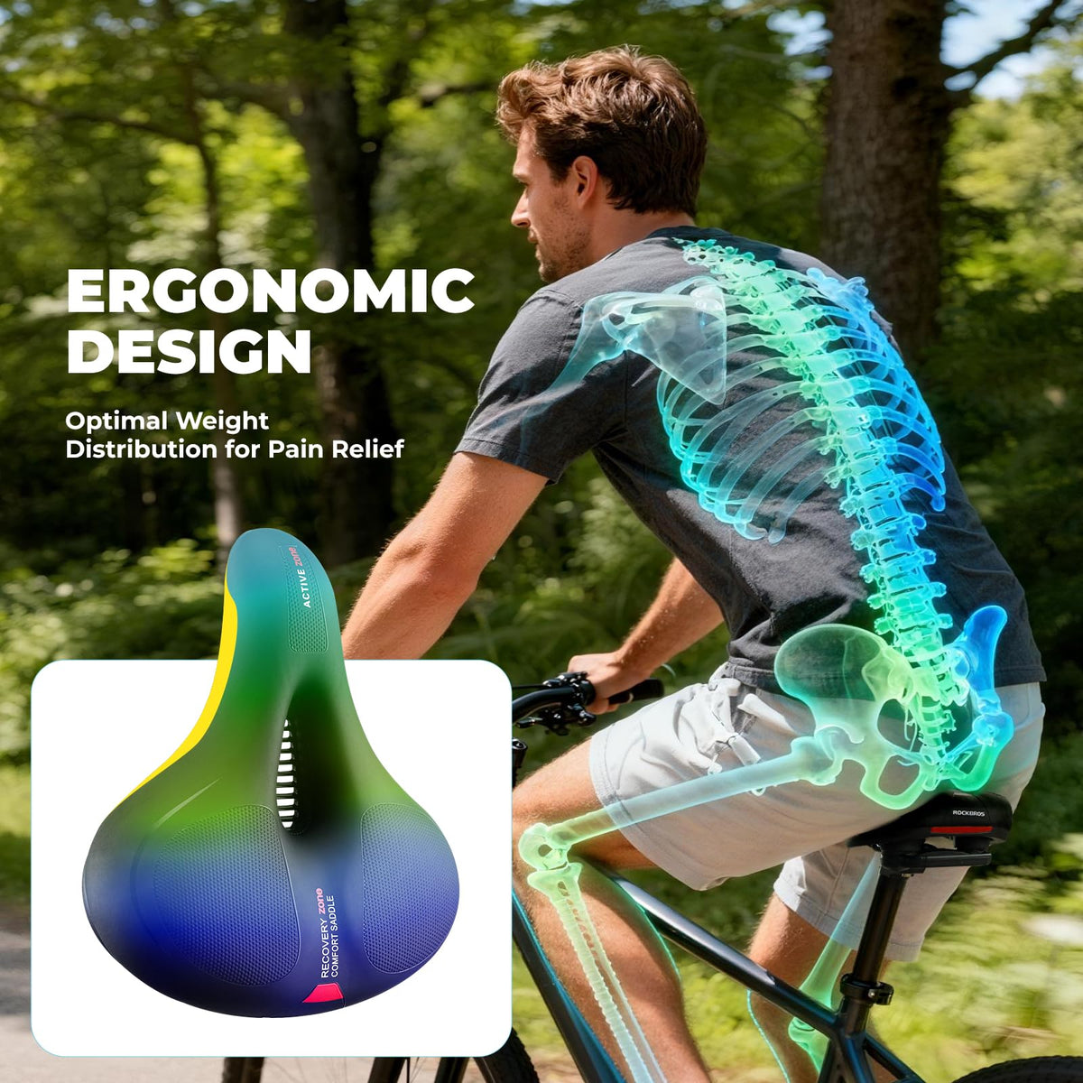 ROCKBROS Wide Soft Cushioned Bike Seat for Road & Peloton Bikes