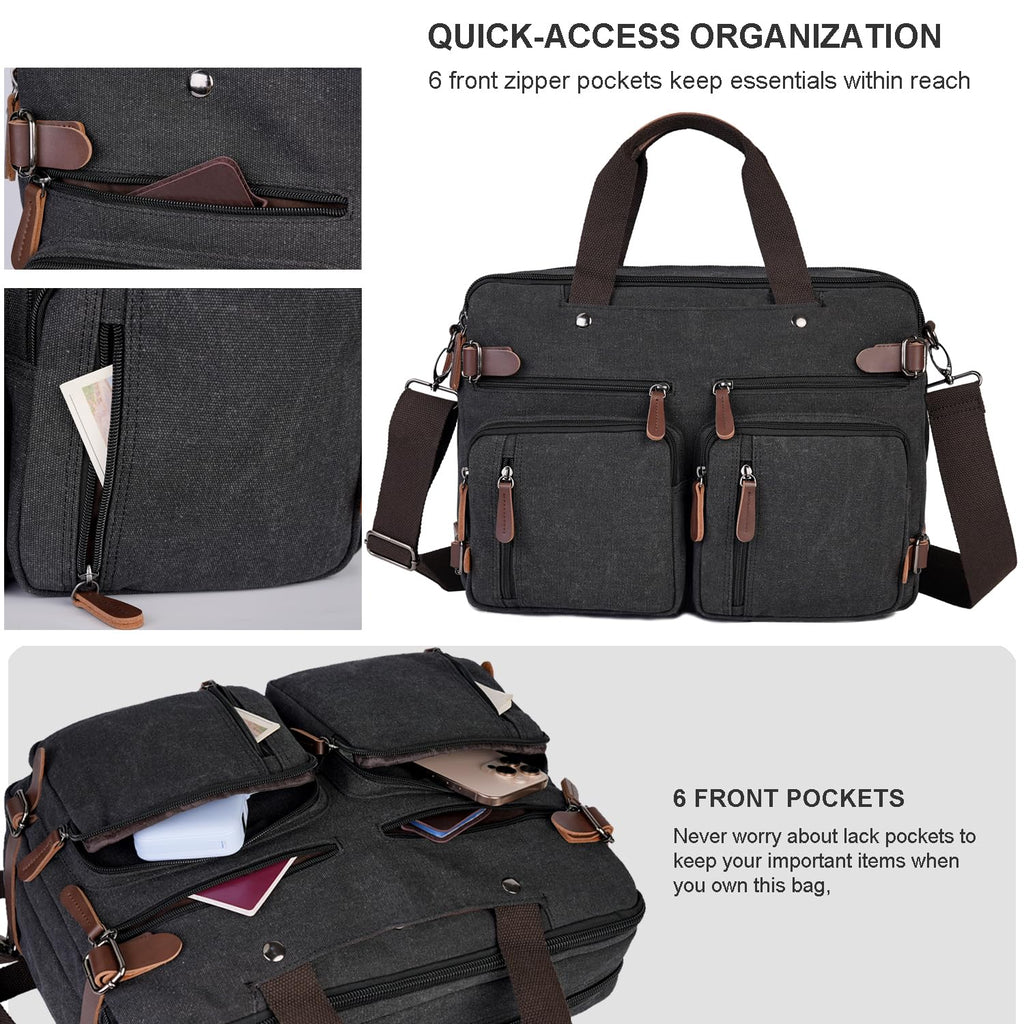 3 In 1 Laptop Bag for Men, Convertible Messenger Bag Canvas Computer Briefcase,Laptop Shoulder Bag for Work Travel College