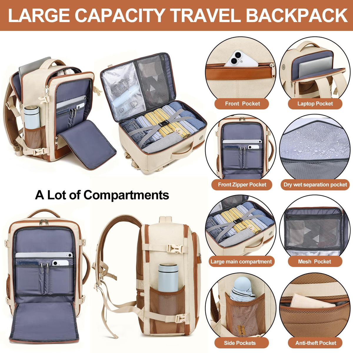 EZUOLA Carry On Backpack, Travel Backpack for Men Women Airline Approved, Underseat Personal Item Travel Bag