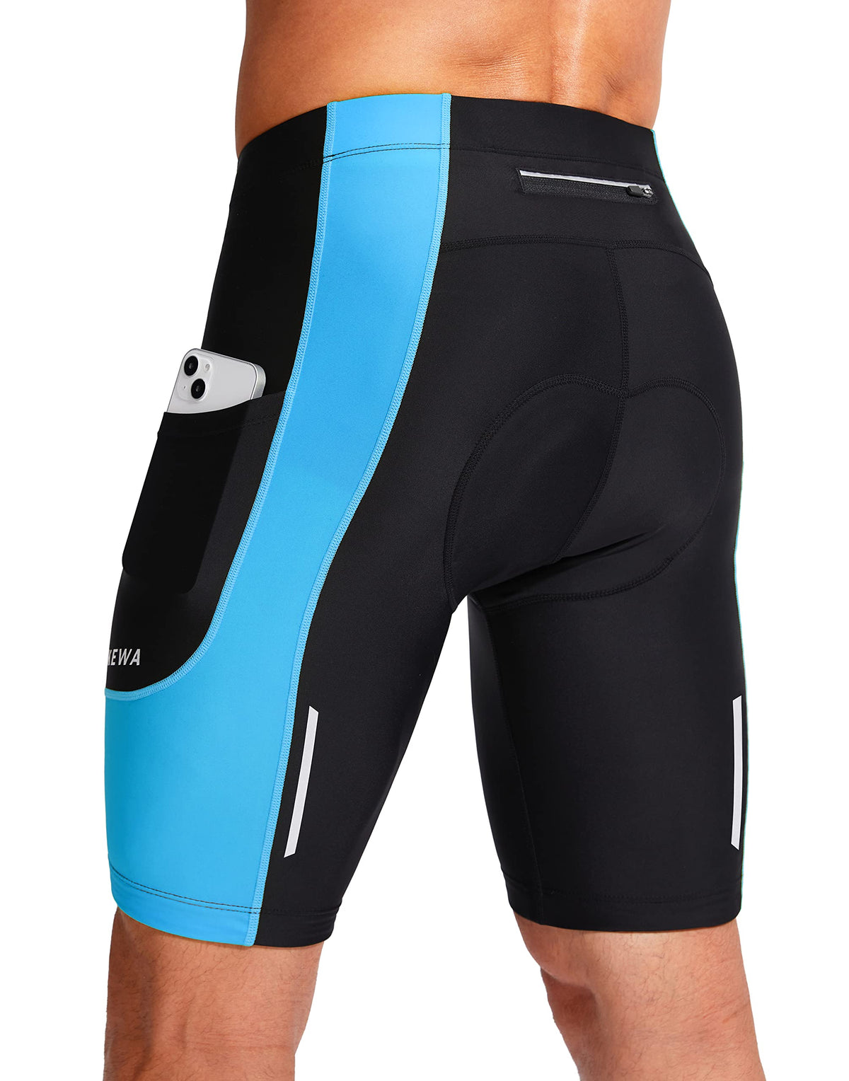 Bikewa Men's Bike Shorts 3D Padded Cycling Road Biking Mountain Riding Biker Bicycle UPF 50+ Cycle Shorts Zipper Pockets