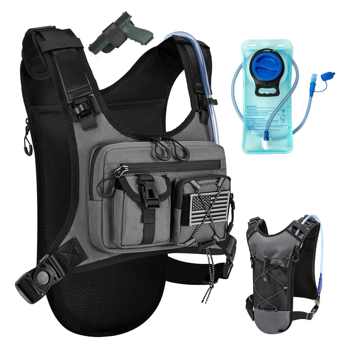 Criuage USA Patent Running Hydration Vest Backpack, Lightweight Chest Pack with 2.0L Water Bladder Bag Daypack for Hiking Running Cycling Race Marathon for Women Men