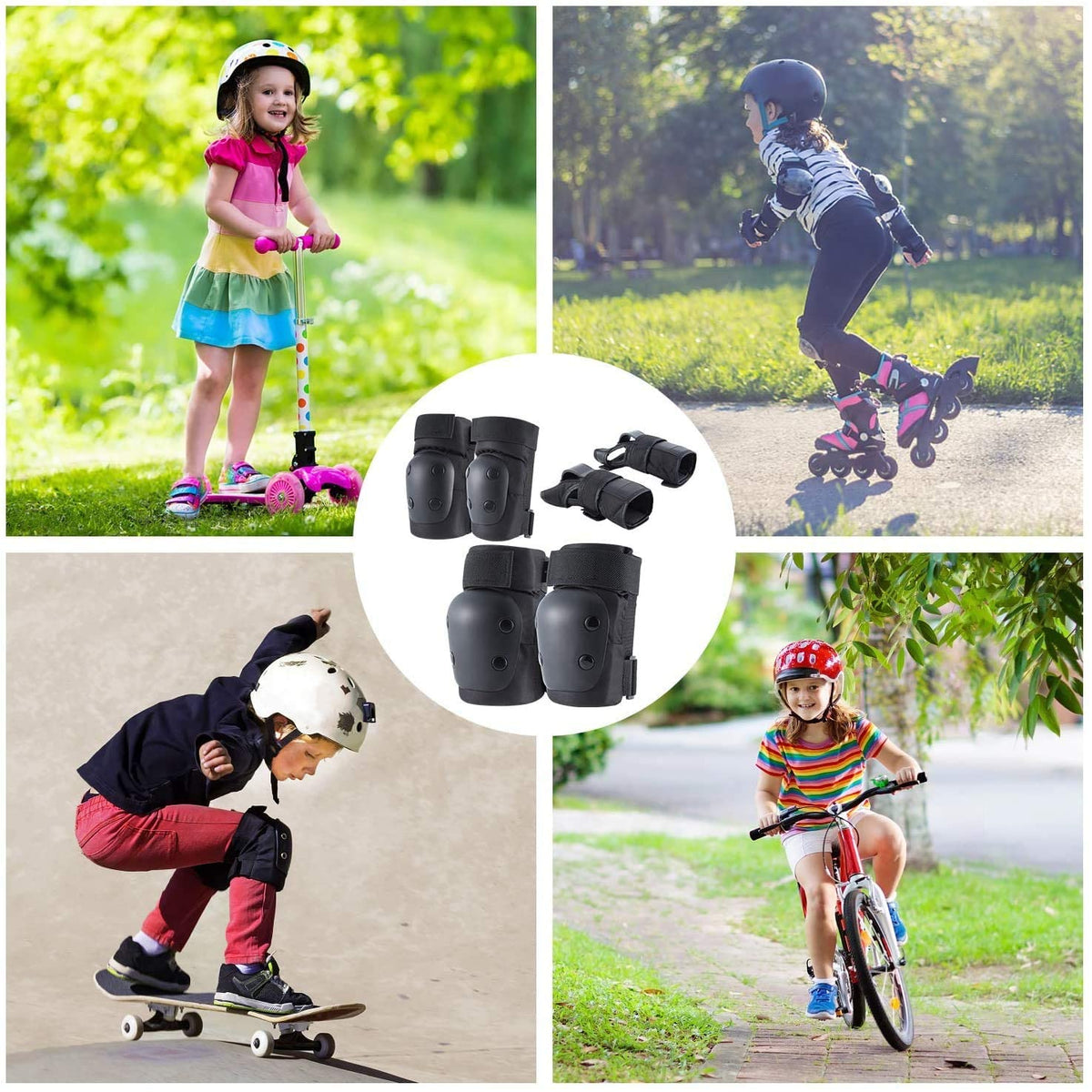 Banzk Adult Knee Pads Elbow Pads Wrist Guards for Adult Kids 6 in 1 Protective Gear Set for Skateboarding Biking Roller Skating Cycling Outdoor Sports