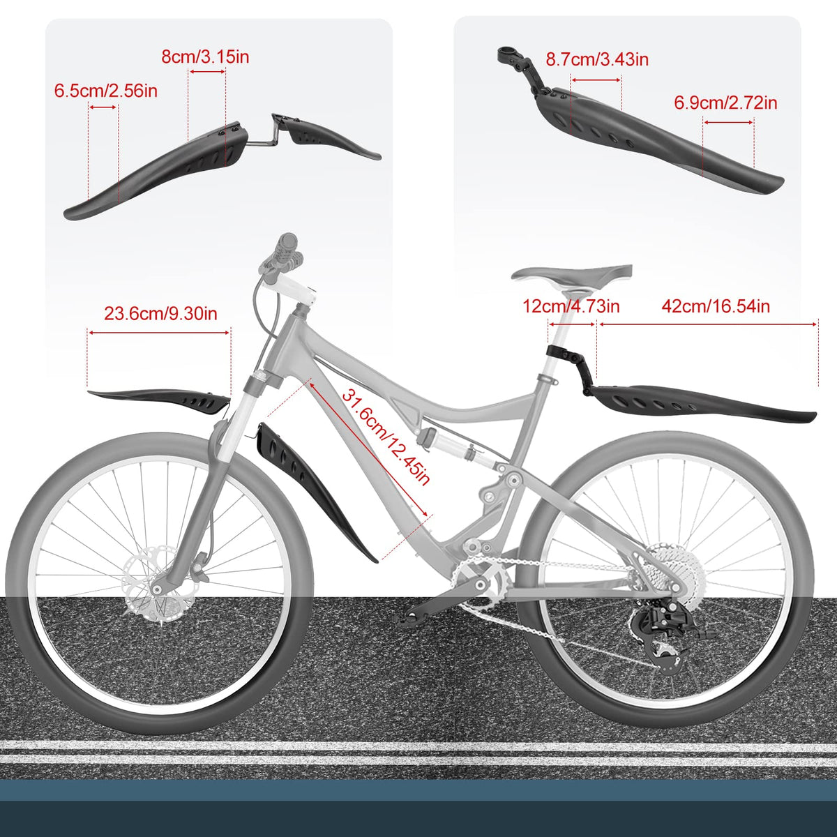 Adjustable Front & Rear Bike Fender Set with Reflective Tape