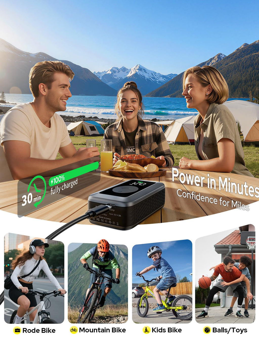 DSUY 120 PSI Mini Electric Bike Pump with Digital Gauge