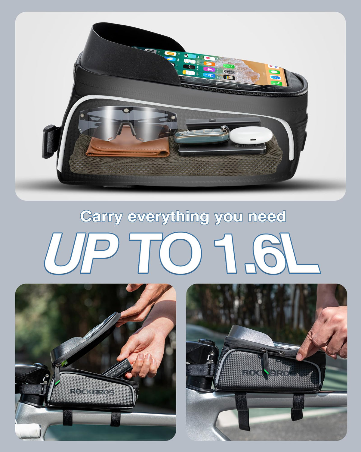 ROCKBROS Waterproof Bike Front Frame Phone Storage Bag