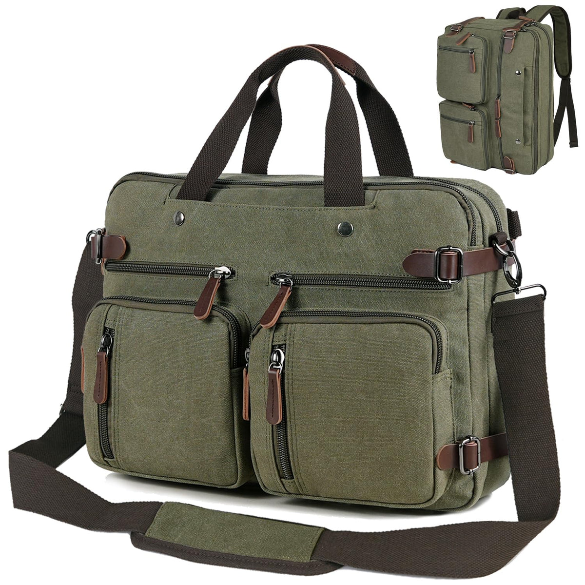 3 In 1 Laptop Bag for Men, Convertible Messenger Bag Canvas Computer Briefcase,Laptop Shoulder Bag for Work Travel College