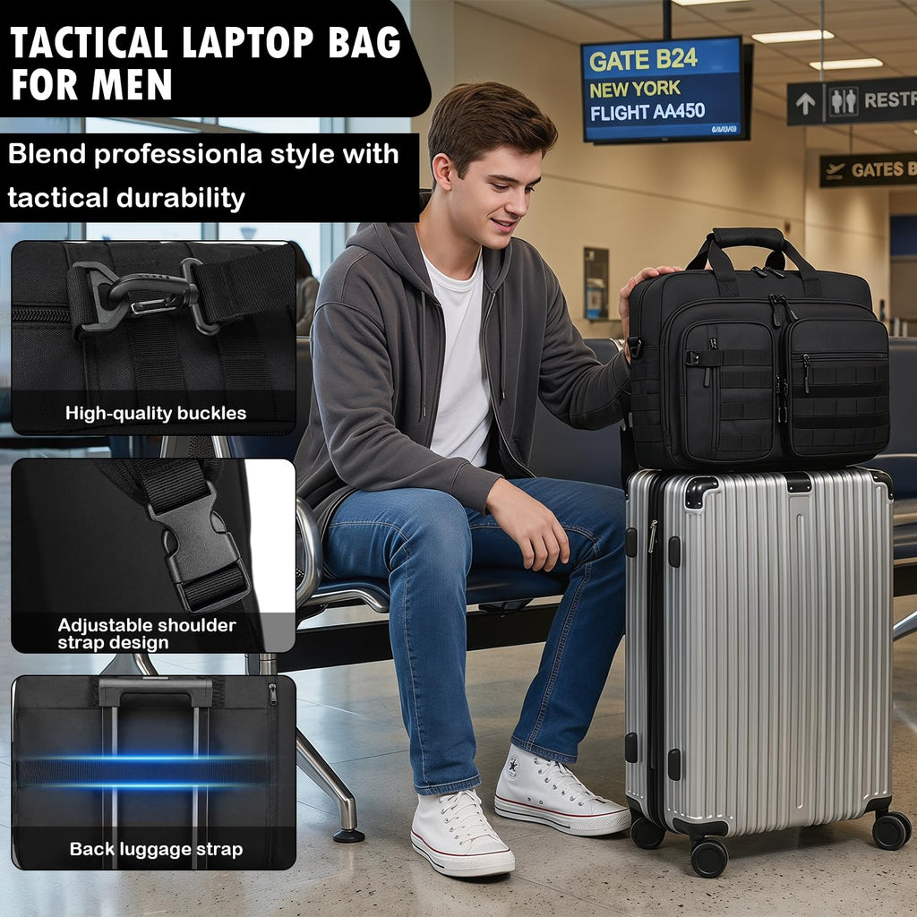 Tactical Laptop Bag for Men, 17.3 In Military Messenger Briefcase Backpack