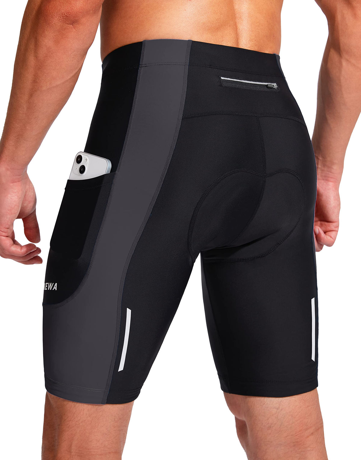 Bikewa Men's Bike Shorts 3D Padded Cycling Road Biking Mountain Riding Biker Bicycle UPF 50+ Cycle Shorts Zipper Pockets