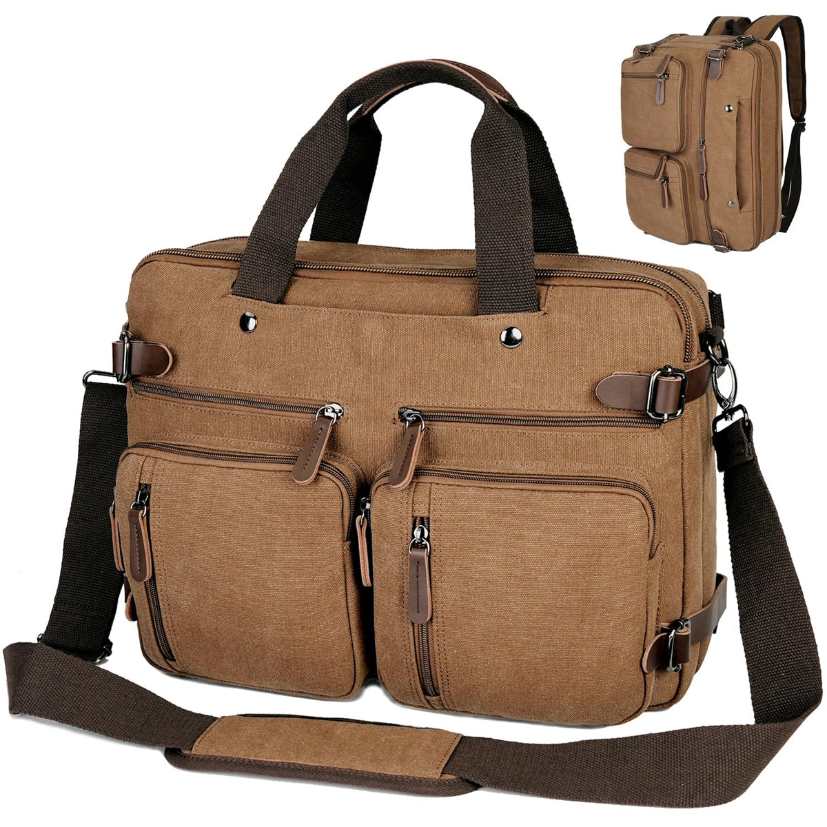 3 In 1 Laptop Bag for Men, Convertible Messenger Bag Canvas Computer Briefcase,Laptop Shoulder Bag for Work Travel College