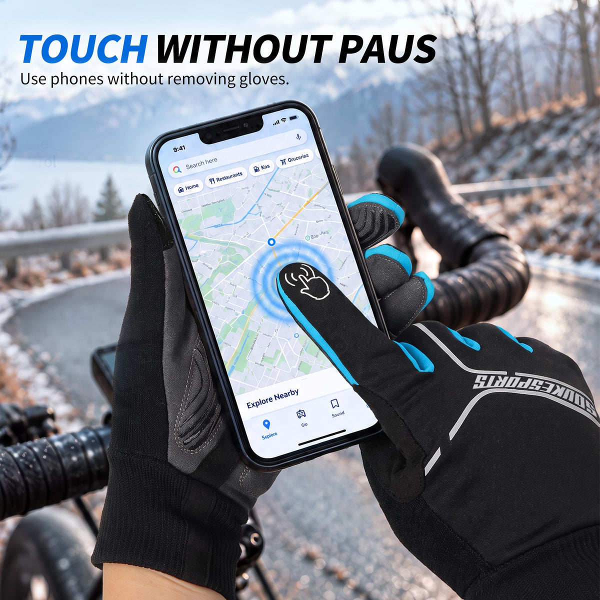 Souke Sports Winter Cycling Gloves Men Women Padded Bike Gloves Touchscreen
