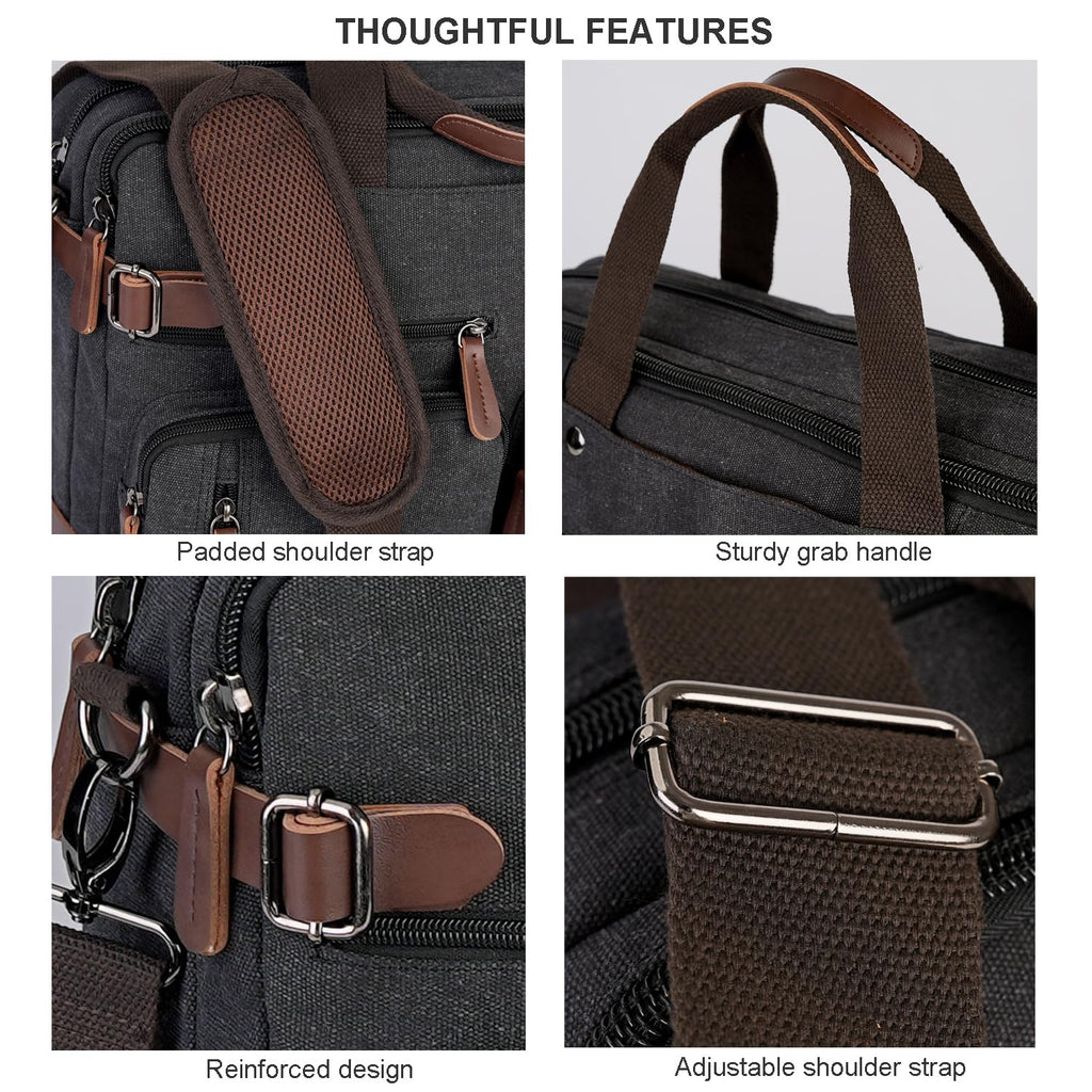 3 In 1 Laptop Bag for Men, Convertible Messenger Bag Canvas Computer Briefcase,Laptop Shoulder Bag for Work Travel College