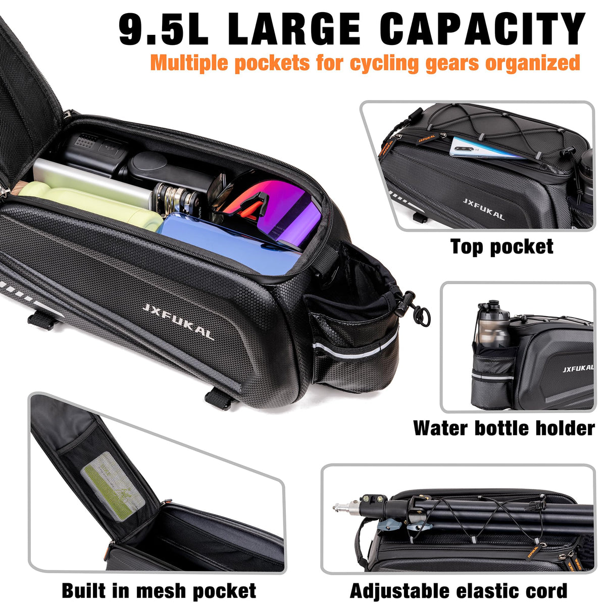 JXFUKAL Hard Shell Rear Bike Rack Bag for E-Bikes
