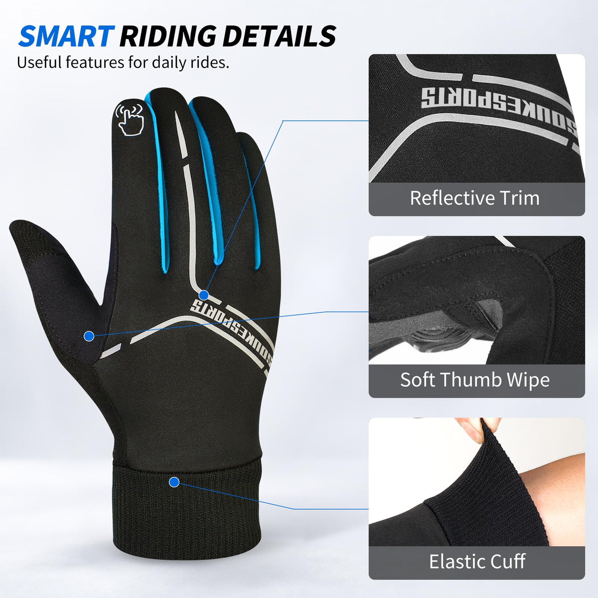 Souke Sports Winter Cycling Gloves Men Women Padded Bike Gloves Touchscreen
