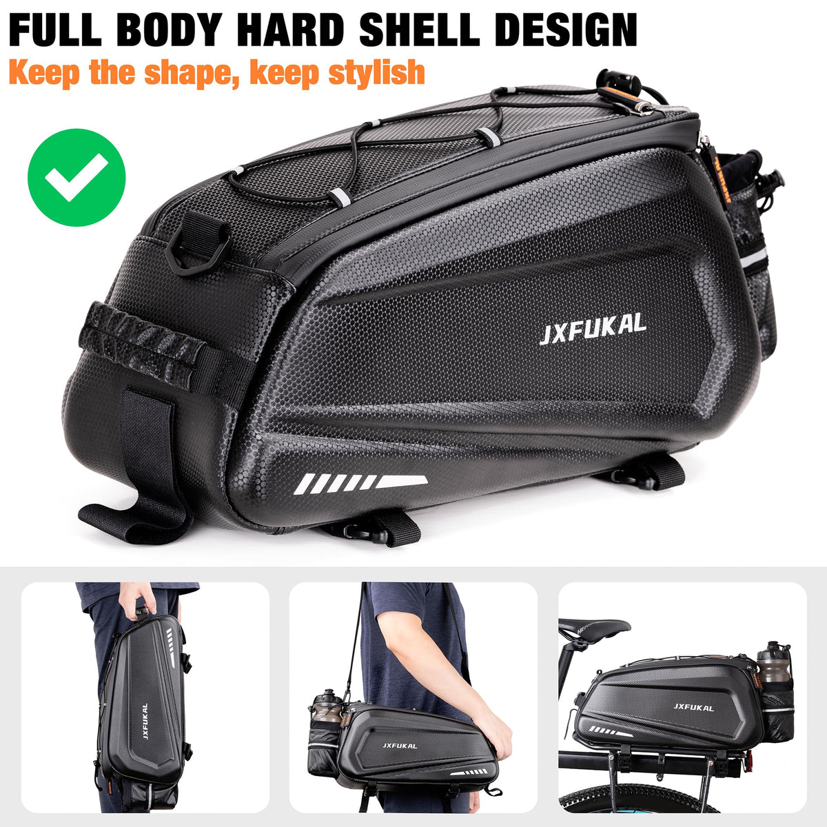 JXFUKAL Hard Shell Rear Bike Rack Bag for E-Bikes